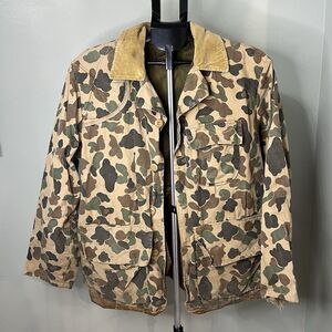 VTG 1960’s Duck Camo Jacket Mens Saf T Bak Hunting Corduroy Collar USA L Barn